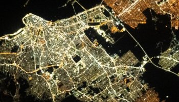 A photo taken at night by an astronaut aboard the International Space Station shows Greater Porto Alegre